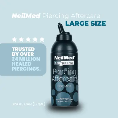NeilMed Piercing Aftercare XL Fine Mist Spray, 6.3oz (177ml) Sterile Saline Cleanser - Alcohol-Free, Vegan, Sensitive Skin Soothing Moisturizer for All Skin Types (Beauty & Personal Care, Tattoo Aftercare)