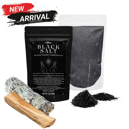 Natural Alley Body Care Witchcraft Cleansing 3-Pack Kit - 2oz Previously Consecrated Black Salt Powder Bath Additive, 4in Sage, 4in Palo Santo for Wiccan Beginners' Protection, Spellwork
