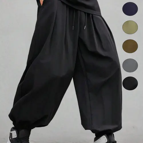Men's Plain Casual Solid Drawstring Waist Pants, Loose Oversized Casual Comfy Breathable Pocket Jogger Pants for Spring & Fall, Fashion Men's Bottoms for Daily Wear