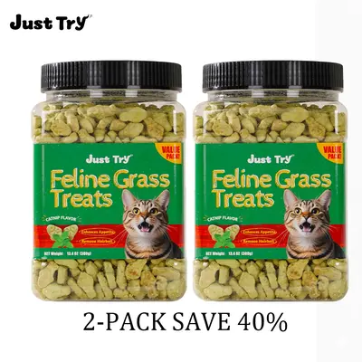 Just Try Cat Treats for Indoor Cats Hairball Control Natural Salmon Healthy Cat Grass Treats Kitten Snacks Training Biscuits Catnip for Cats Dental Care 14.1 OZ,back to school #backtoschool #sohochic