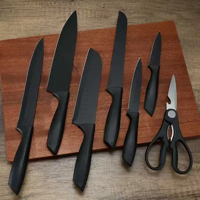 NULAS Knife Set,  8-Piece Kitchen Knife Set for Chef, Sharp Knife Set with Universal Knife Block, Anti-Rust Kitchen Knife Block Set,  (Black) Stainless Steel Cutting, Kitchenware, Dishwasher Safe Knives
