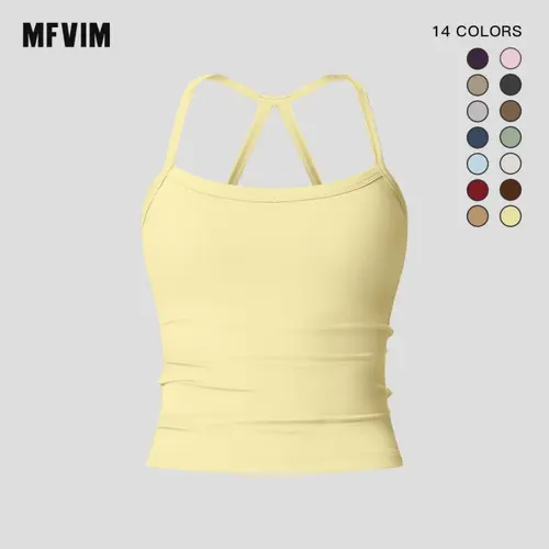 MFVIM Women's Fitted Solid Color Self Padded Sports Camisole High Elasticity, Breathable, Comfortable Undershirt for Yoga, Gym Workout Casual Clothes, Ins Gym Clothing, Workout Tops (Cherry Red Valentine's Version)