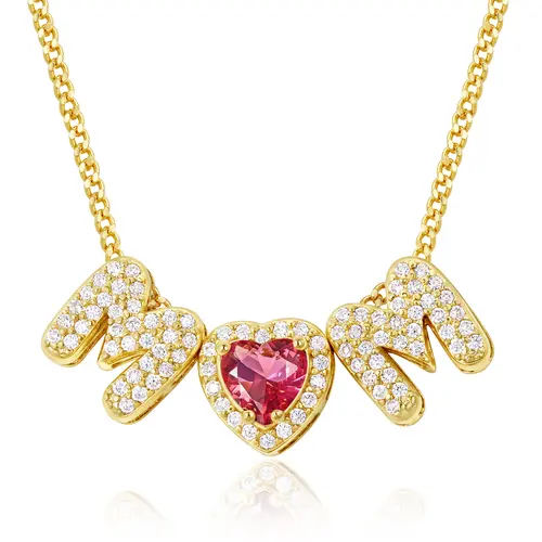 KissYan Mama Necklace for Women, 14K Gold Plated Heart Birthstones Bubble Pendant Necklaces For Mom Wife Dainty Jewelry Gifts For Mom For Mother's Day Birthday Mothers Day Gift Ideas TikTokShopBackToSchool, April Birthstone, August,sohochic