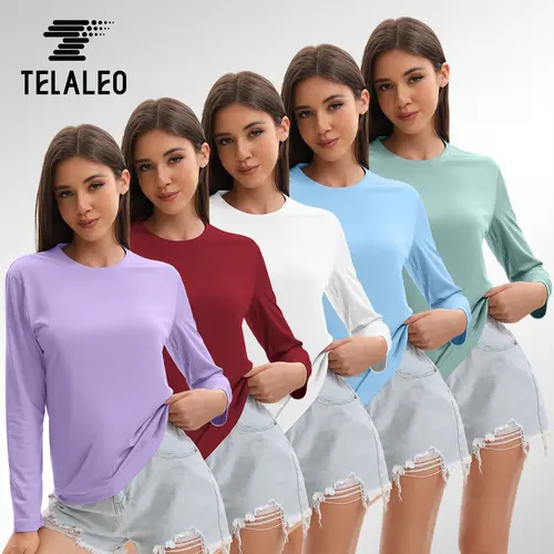 TELALEO Women's 5-Pack Long Sleeve Breathable Workout Shirts, Gym Athletic Clothes, Exercise Activewear for Sports Fitness Running, Gym Daily Wear & Daily Wear Sportswear