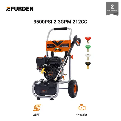 Efurden Gas Powered Pressure Washer 3500 PSI, 2.3 GPM Heavy Duty High Power Washer,212CC 7HP Engine with 25Ft Pressure Hose, Axial Aluminum Pump, Soap Tank, 4 Quick Connect Nozzle