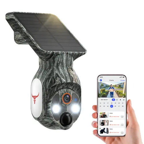 Cordless Outdoor Home Security Camera with Solar Panel - 1080p Wi-Fi Battery-Powered Device, Pan-Tilt, AI Motion Sensor, Night Vision Surveillance, 2-Way Talk, IP65, Cloud Storage, 2.4GHz Only, iOS/Android Compatible, Security Cameras & Systems