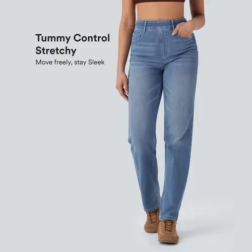 Halara Flex™ High Waisted Tummy Control Pockets Straight Leg Washed Casual Jeans