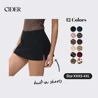 Cider Low Rise Split Mini Skort For Daily Casual Wear, Fitted Bodycon Skirt with Built-in Shorts SummerWins