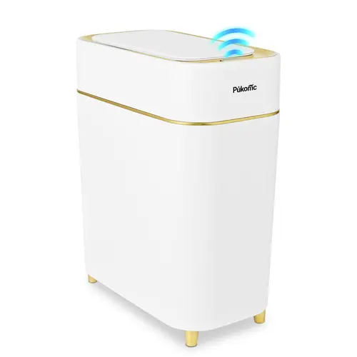 Pukomc Auto-Sensor Trash Bin – Wave & Knee Induction, Quick Voiceless Open, Removable Liner, Battery-Powered Touchless Garbage Can Automatic Dustbin summerwins