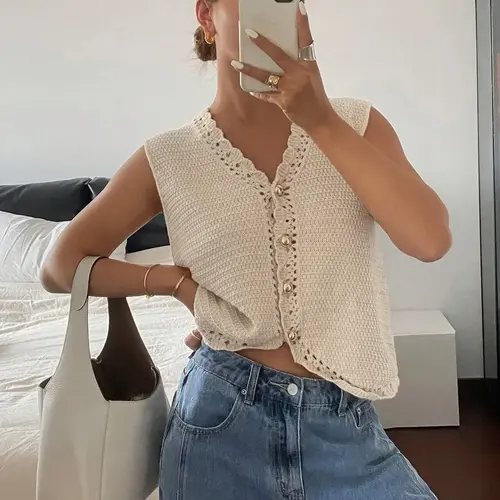 Women's Plain Knit Vest, Lady Casual Sleeveless Knit Top for Summer, Fashion Women's Knitwear Fit for Daily Wear, Womenswear, Clothes