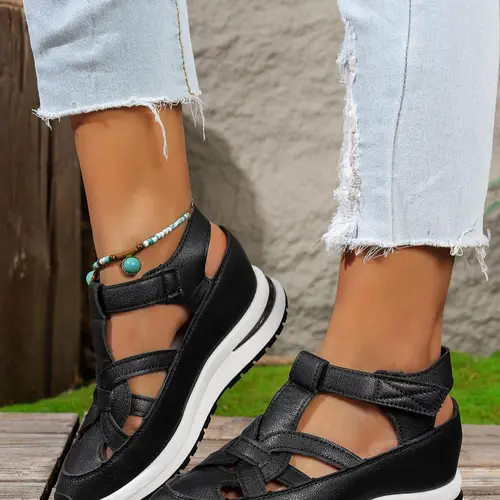 Women's Fashionable Solid Color Platform Sandals, Casual Comfortable Wedge Sandals for Summer, Breathable Design Shoes for Outdoor Wear, Classy Sandals, Girl, Casual Trendy Sandals, Fashionable Footwear