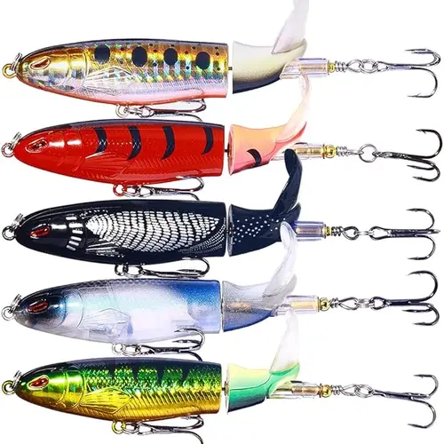 5PCS Topwater Popper Lures Propeller Hard Crankbait Wobbler Rotating Tail Artificial Bait Fishing Tackle