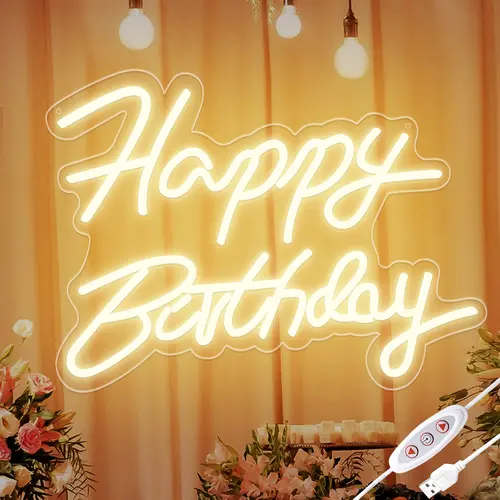 SEGRASS Dimmable LED Happy Birthday Neon Sign - 16.5x11.8in Warm White USB-Powered Acrylic Light, Decorative Wall Light, LED Decoration Lamp, Wall Mount Indoor Decor, Father's Day Gift,sohochic