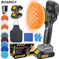 【Cordless Power+2x Batteries】 SOARFLY Cordless Car Buffer Polisher, 12V Compact or 21V Pro, 6-Inch Random Orbital Polisher, Up to 5500RPM, 9mm Orbit, for Car Waxing, Buffing & Polishing