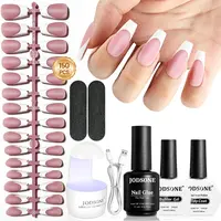 JODSONE 154PCS French Gel Nail Tips Kit French Tip Press on Nails Soft Fack Nail Tips Gel Nail Glue,Builder Gel,Top Coat,Nail Lamp All Included for Nail Art Easy DIY