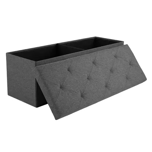3-in-1 Multifunctional Stool - Foldable Backless Furniture Ottoman with MDF Board, 154L Capacity, Quick Setup Padded Seat, 15"d x 15"h x 43"w Classic Indoor Storage Bench for Bedroom, Living Room