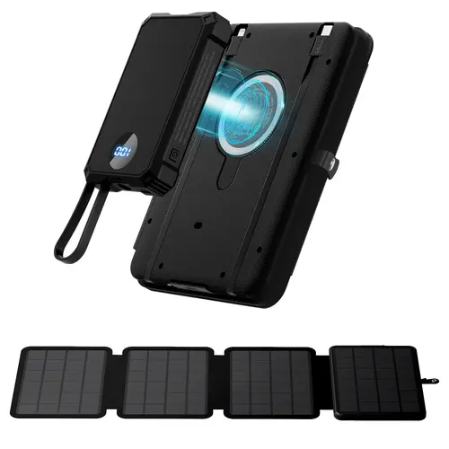 10000mAh Solar Power Bank, Detachable Solar Panel, 14W Foldable, Magnetic Charging, 5 Port Fast Charging, IPX5 Waterproof, Works Separately for Phones/Tablets, Camping Outdoor,sohochic