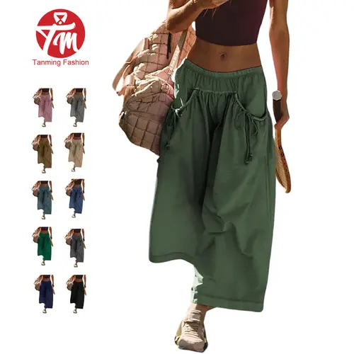 Tanming Women's Wide-Leg Track Capri Pants, Spring Bottoms with Drawstring Elastic Waist, Pockets, Loose Fit, Athleisure Style Clothes for Gym, Boho Outfits, Hiking, Hyrox #SpringStatements,summerwins