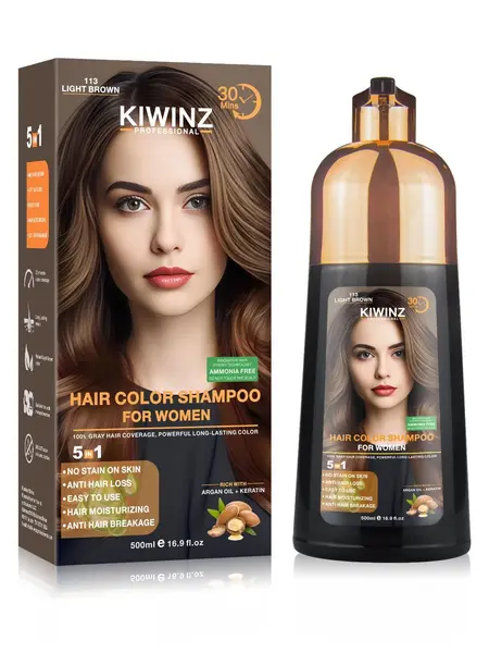 KIWINZ Professional 5-in-1 Women's Hair  Shampoo - Black Dry, Argan Oil & Keratin, No Stain, Anti-Hair Loss, Moisturizing, Breakage Repair, 500ml Dye Herbal