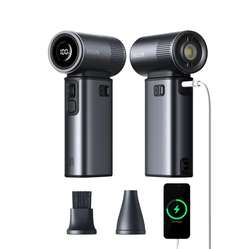 JISULIFE Mini Multifunctional Cooling Fan - Cordless Rechargeable Portable Handheld Turbo Mini Fan with 9000mAh Powerbank, Flashlight, 100-Speed Adjustment, USB Compatibility, Phone & Electronics Universal Accessory