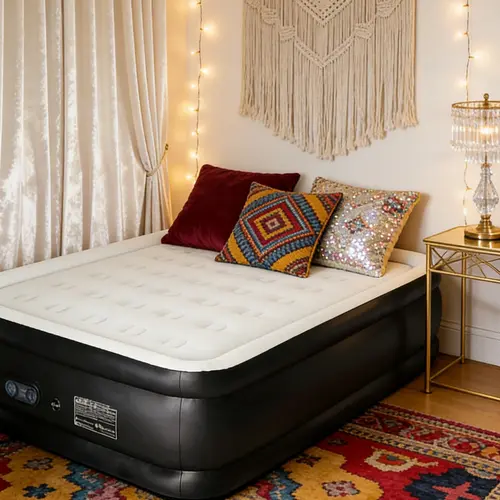 Queen Size Air Mattress with Built-in Pump, 18" Double Rise for Easy Inflation & Deflation, 660 lbs Capacity, Non-Slip Bottom, Low-Noise Comfortable Sleeping Surface, Indoor/Outdoor Portable Bed for Family Gatherings, Easy Inflation And Deflation, Camping