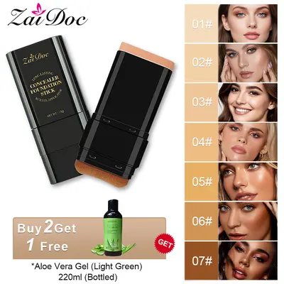Zaidoc 7-color Dual -Ended Concealer Foundation Stick, 2-in-1 Long-Lasting Foundation and Concealer with Brush, Creamy Full Coverage for Dark Circles & Blemishes, Hydrating Olive & Camellia, 2.09 Oz