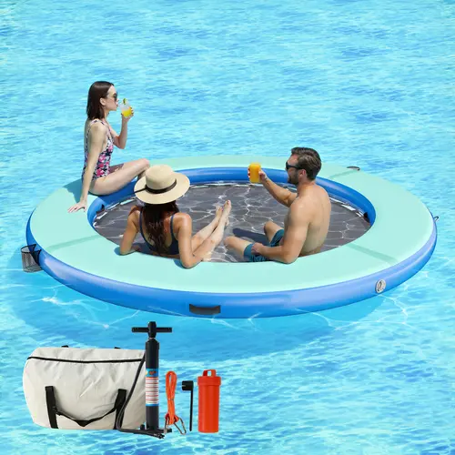VanAcc Hexagon/Circle/Triangle 8FT/10FT/12FT Inflatable Water Hammock for Adults, Floating Raft Dock Platform with Mesh, Heavy Duty Water Float Dock for Lake Beach Party #SohoChic