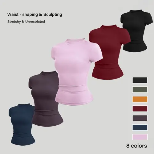 NVWA Women's Summervibes Solid Color Crew Neck Stretchy Slim-Fit Active Short-Sleeve T-Shirt, Fashion Women's Clothes for Workout, Gym, Gym Stuff, Tops For Women Outdoor Fun,summervibes Fit tiktokshopbacktoschool,back to school,back to school haul,sohochi