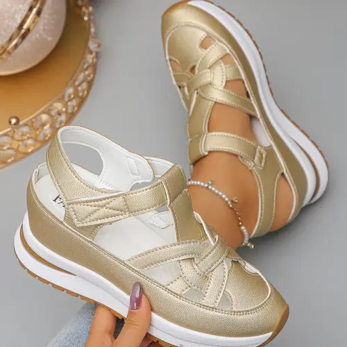 Fashionable Plain Color Platform Sandals, Ankle Strap Sandal, Casual Comfortable Soft Sole Sandals for Summer, Female All-match Round Toe Sandals for Daily Wear, Walking Shoes, Footwear Sandal, Comfy Footwear Sandals