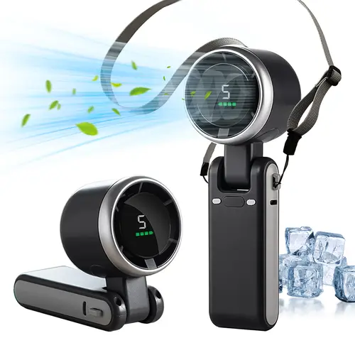 PADOX Portable Handheld Mini Turbo Fan, USB Rechargeable Travel Neck Fan with 5 Speeds 3600mAh Battary, Up to 8 Working Hours, 3 lN 1 Foldable Personal Cooling Fan for Travel Home Black #SummerWins #DealsForYouDays