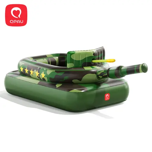 QPAU Inflatable Tank Pool Float (Medium for Ages 3-9, Large for Ages 6+) with Water Cannon, Anti-Tip Structure, Heavy-Duty PVC 0.35mm Thick Cushioned Seat, Camouflage Ride-On Kids Toys for Lake Backyard Water Battle Pool Inflatables Floats