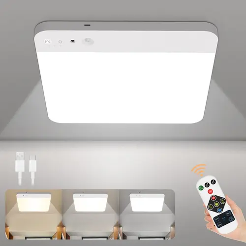 SohoChic TOOWELL Renter-Friendly Rechargeable Motion Sensor Ceiling Light - Dimmable, Cordless, 6000mAh Batteries, 400LM, Lighting Modes Adjustable, Magnetic, Remote-Controlled Indoor Light for Pantry, Stairs