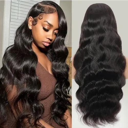 Tuneful Natural Black Body Wave 13x6 Lace Front Wigs Human Hair 180% Density HD Transparent Lace Frontal Wig Human Hair For Women Straight Hair Wigs With Baby Hair