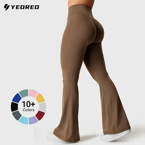 YEOREO Women's Kalie Flare Scrunch Leggings - V-Cross Waist Bell Bottom Activewear with Tummy Control, UV-Protective Women's Clothes for Athletes' Athleisure Wear & Workout Outfit Inspo Vibes,sohochic