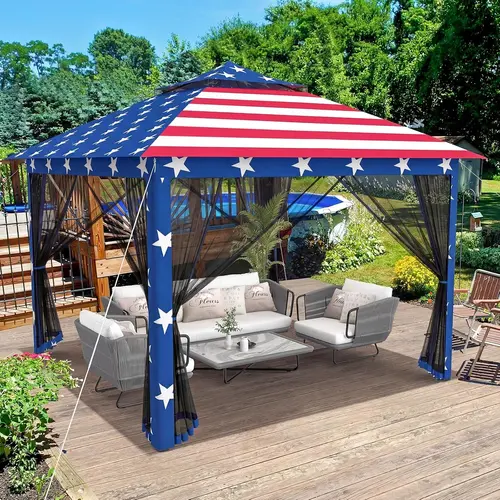 COSTWAY 11/11.5FT Pop Up Gazebo, Easy Setup Outdoor Gazebo with Center Lock, Mesh Netting, Heavy-Duty Metal Frame, 2-Tier Vent, Carry Bag for Patio Backyard Deck Poolside