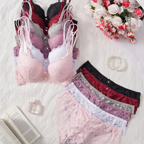 12-Piece Valentine's Day Women's Underwear Sexy Lace Underwire Bra Set, Breathable Soft Design, Max Support with Matching Panties, Perfect Gift Underwear Sets