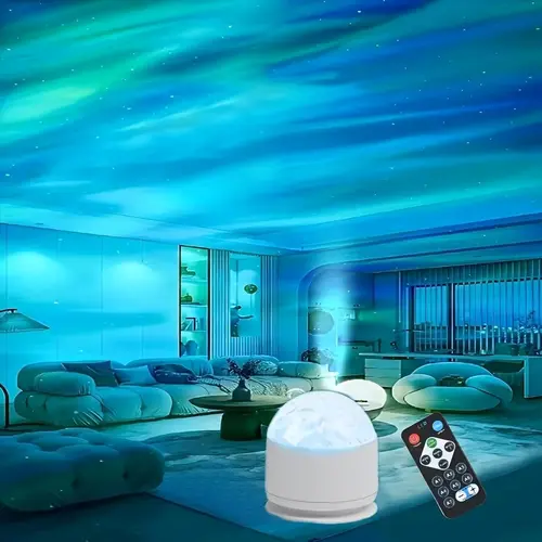 7-Color LED Star Projector Dome Light with 2 Scenes, Music Rhythm, Ocean Wave & 3D Water Ripple Effects, Home Room Decor Lighting for Bedroom Sleep, Ideal Gift for Kids
