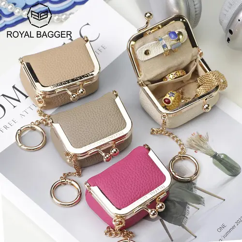 Royal Bagger Women's Vintage Genuine Leather Mini Coin Purse & Jewelry Organiser with Kiss Lock Closure, Gold Trim, and Removable Keychain, Basic, Plain, Coin Wallet, Casual, Wallets For Women, Everyday Carry, Mini Pouch, Coin Holder,sohochic