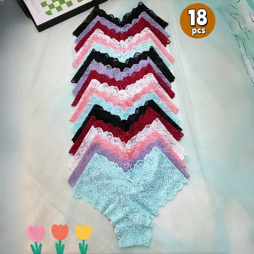 HH  18-Pack Women's Fashion Lace Panties, Cool & Breathable for Summer, Sheer Lace with Trendy Butterfly Prints, Soft Skin-Friendly Fabric, Mid-Coverage Hip Design to Fit Waist & Hip Curves, Elegant for Daily Outfits & Loungewear, Ideal Surprise Gift