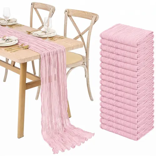 SHOWGEOUS 1/6/10/12/16/20 Pack Soft Reusable 20x120in 10FT Sheer Polyester Boho Gauze Cheesecloth Table Runners, for Halloween, Bridal Shower, Arch & Sash, Rustic Event Decor