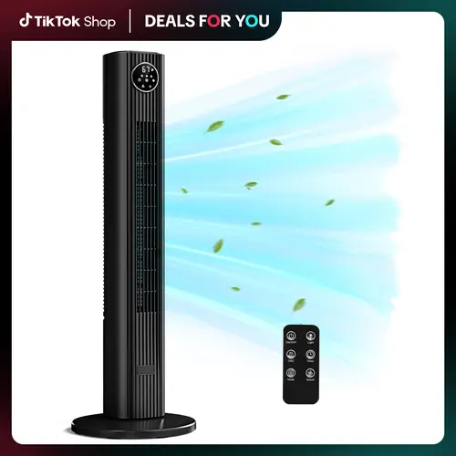 Tower Fan for Bedroom, 90° Oscillating Fan with 12H Timer, 37”Standing Fans with Remote, Bladeless Fan with 4 Modes & 3 Speeds, Black