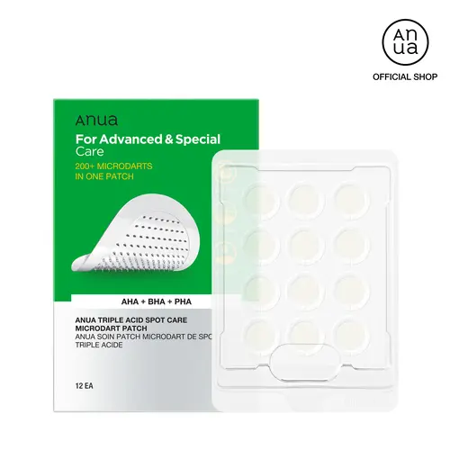 [Anua] Triple Acid Spot Care Microdart Patch (12EA) ｜spot care, AHA, BHA, PHA, Centella, Hydrocolloid Patch, korean skincare, non-comedogenic, acne calming, sensitive skin, soothing, gentle, acne-safe, gentle exfoliant
