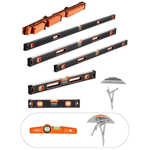 【Backtoschool】VEVOR 6-Piece Torpedo Level (Only 10-inch has magnetic), 78/48/32/24/16/10 Inch Box Levels Set, Bubble Vials Ruler for 45/90/180 Degree, Shock-Proof Aluminum Alloy Magnetic Leveler Tool, SAE/Metric Scale(Only 10-inch has magnet)
