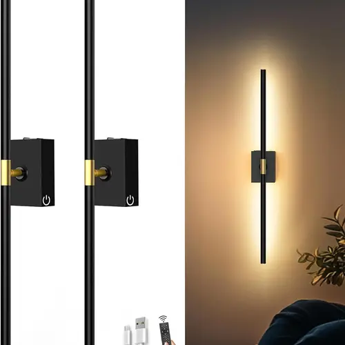 SohoChic Battery Operated Wall Sconces w/ Remote Control Set of 2,31.5 inch | Upgrade 10000mAh | 3000K-6000K LED Wireless Wall Light for Bedroom, Picture Lights for Wall, Hallway, Background Wall Modern Mood Lighting Ambient Decoration Lamp,campin,