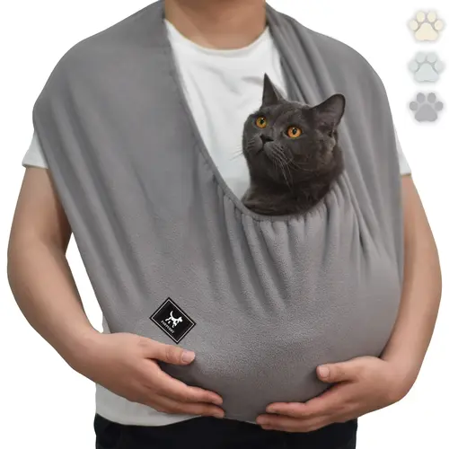 PAWPUBBY M Cat Bonding Comfort Sling Carrier - Solid Durable Fleece Fabric, Soft Fleece Hug, Harnesses, Cozy Safety, Loose Top Band, Neck/Shoulder Support, Dual-Way Wearing, Wear Around Neck for Cuddles, Up to 18lbs, for Small-Medium Pets, Portable Pack