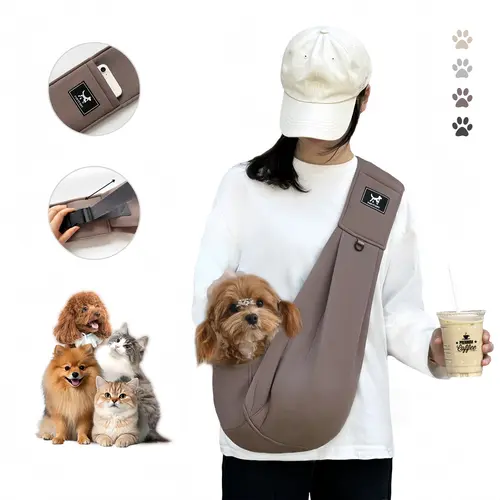 PAWPUBBY Hands-Free Dog & Cat Sling Carrier -  New Puppy Essentials, Vet Approved, Adjustable Padded Shoulder, Breathable Eco-Fiber Fabric, Portable Buckle-Snap-Safety Rope Hook-and-Loop, Secure Fit for Under 15lbs Small-Medium Animals, Travel Use
