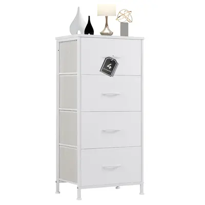 Sweetcrispy 4-Drawer Fabric Storage Tower Furniture - Modern Bedroom Dresser with Wooden Top, Tall Cabinet Organizer Storage for Bedroom, Closet