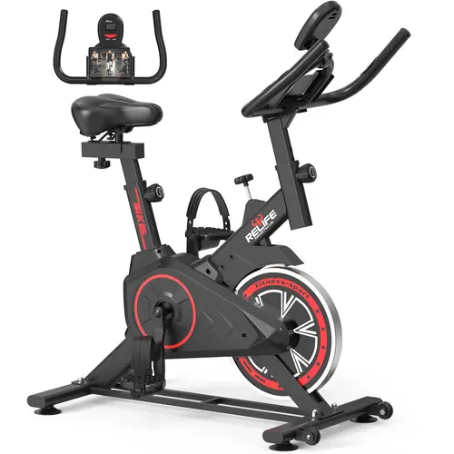 Relife Sports Unisex Stationary Exercise Bike - Quiet Home Cycling with Silent Belt Drive, Adjustable Comfortable Seat Cushion, LCD Monitor, 330LBS Capacity for Cardio at Home & Workout Training