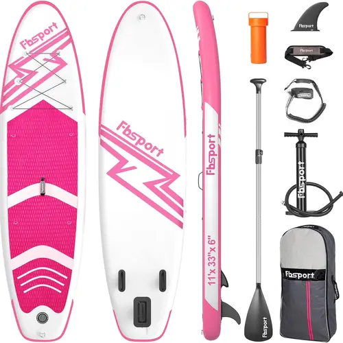 FBSPORT 11' Inflatable Stand Up Paddle Board Kit, Military Grade 33" Wide SUP for Adults & Youth, Non-Slip Deck for Yoga, Includes Floating Paddle, Leash, Pump & Bag, Inflatable Paddle Board