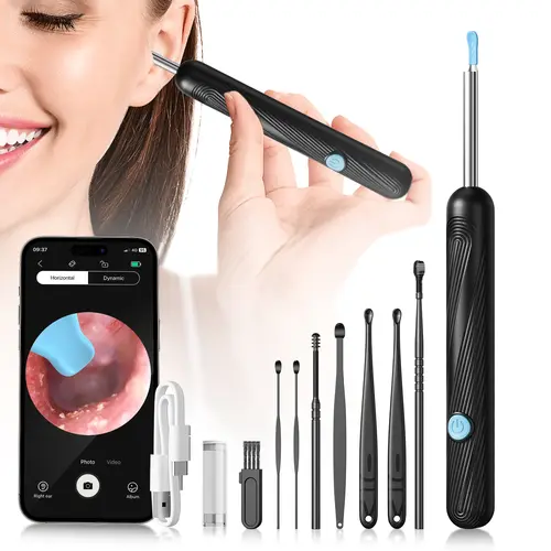 [Back to School] 1080P HD Camera Earwax Removal Kit with Silicone Ear Spoons (6-Piece Set), Rechargeable USB Dual Power, WiFi Connect, Safe Gentle Ear Care Tool for Youth,sohochic